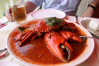 Eating Singapore Chilli Crab at Boat Quay - April 2010.